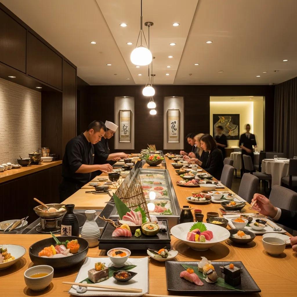 Intimate omakase seating at Kaviar with diners and chef-curated plates