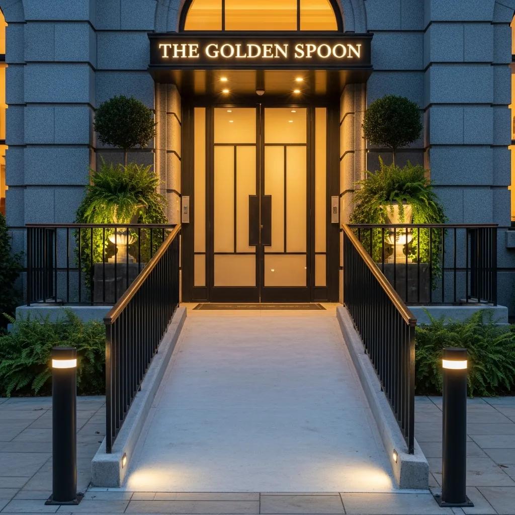 Warm entrance with step‑free access and clear pathways leading into a refined dining room